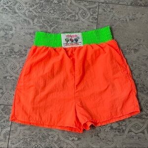 Vintage | VTG Surf Mania 80’s Swim Shorts Neon Orange Lime Green SZ S | RARE